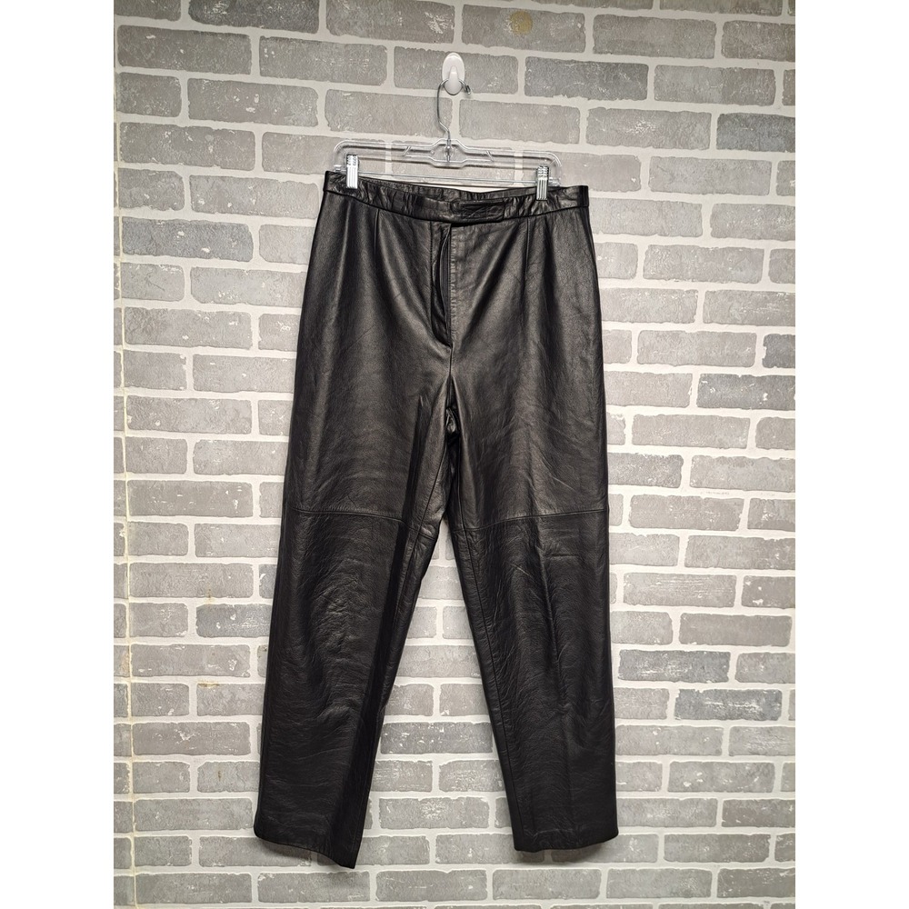 Y2K Venezia Jeans Black 100% Leather Pants High Waist Straight Leg Women's 14